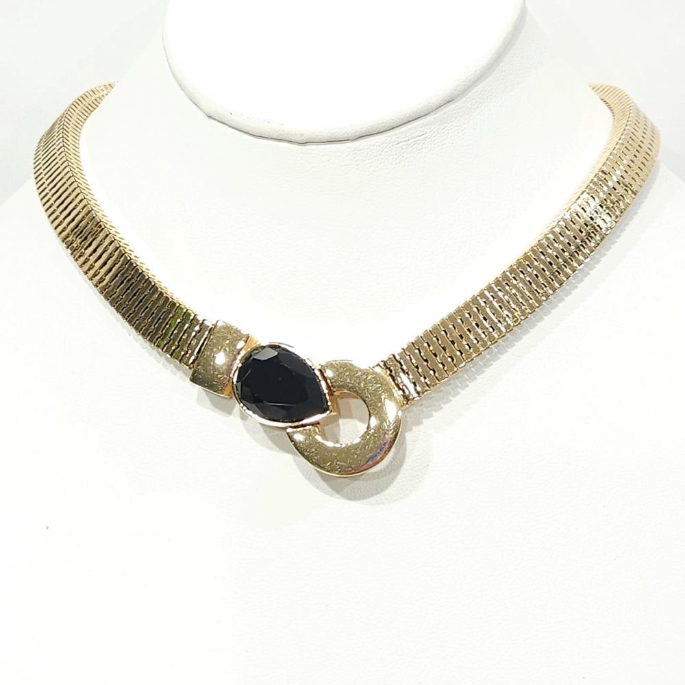 Givenchy Vintage Chunky Black Crystal Serpentine Chain Statement Necklace Rare